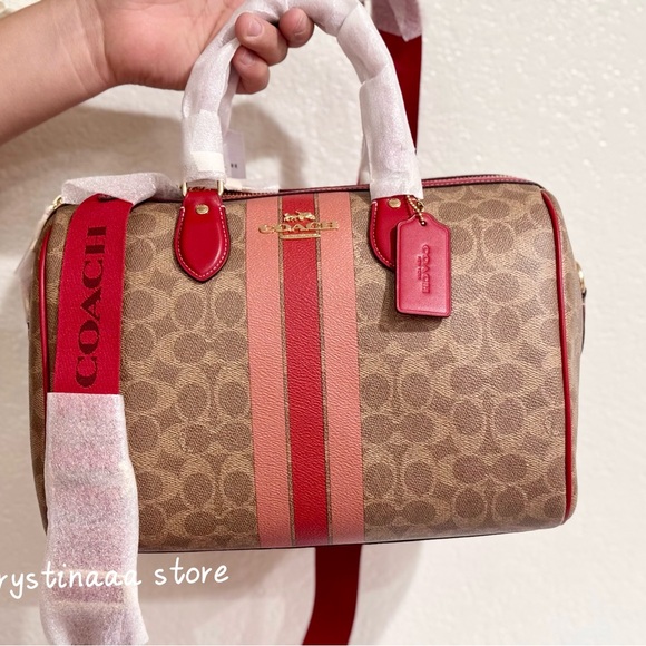 NWT Coach Rowan Large Satchel Bag in Signature Canvas With Stripes Limited!